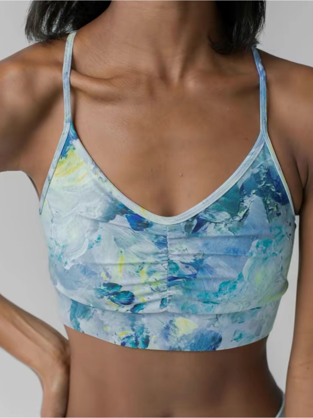 Savvi Addy Bra Blue Green Abstract Print Workput Top